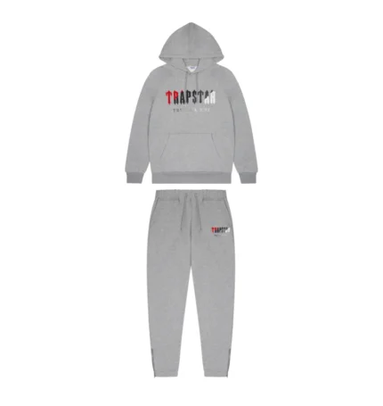 Trapstar Chenille Decoded Hooded Tracksuit – Grey/Red